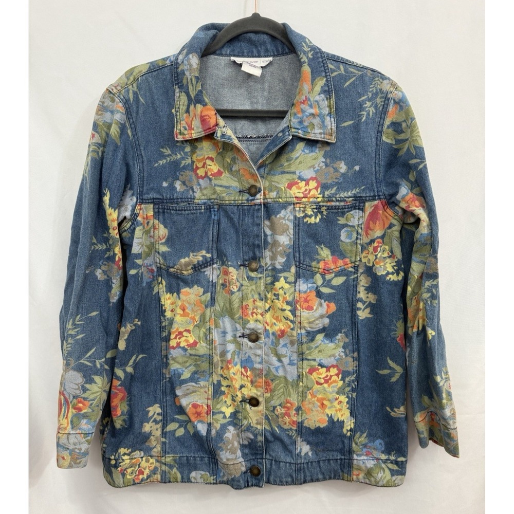 Susan Graver Style Floral Denim Jacket‎ Womens Size M